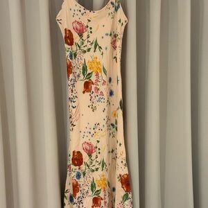 Reformation Cream Maxi Slip Dress with Multicolor Floral Print